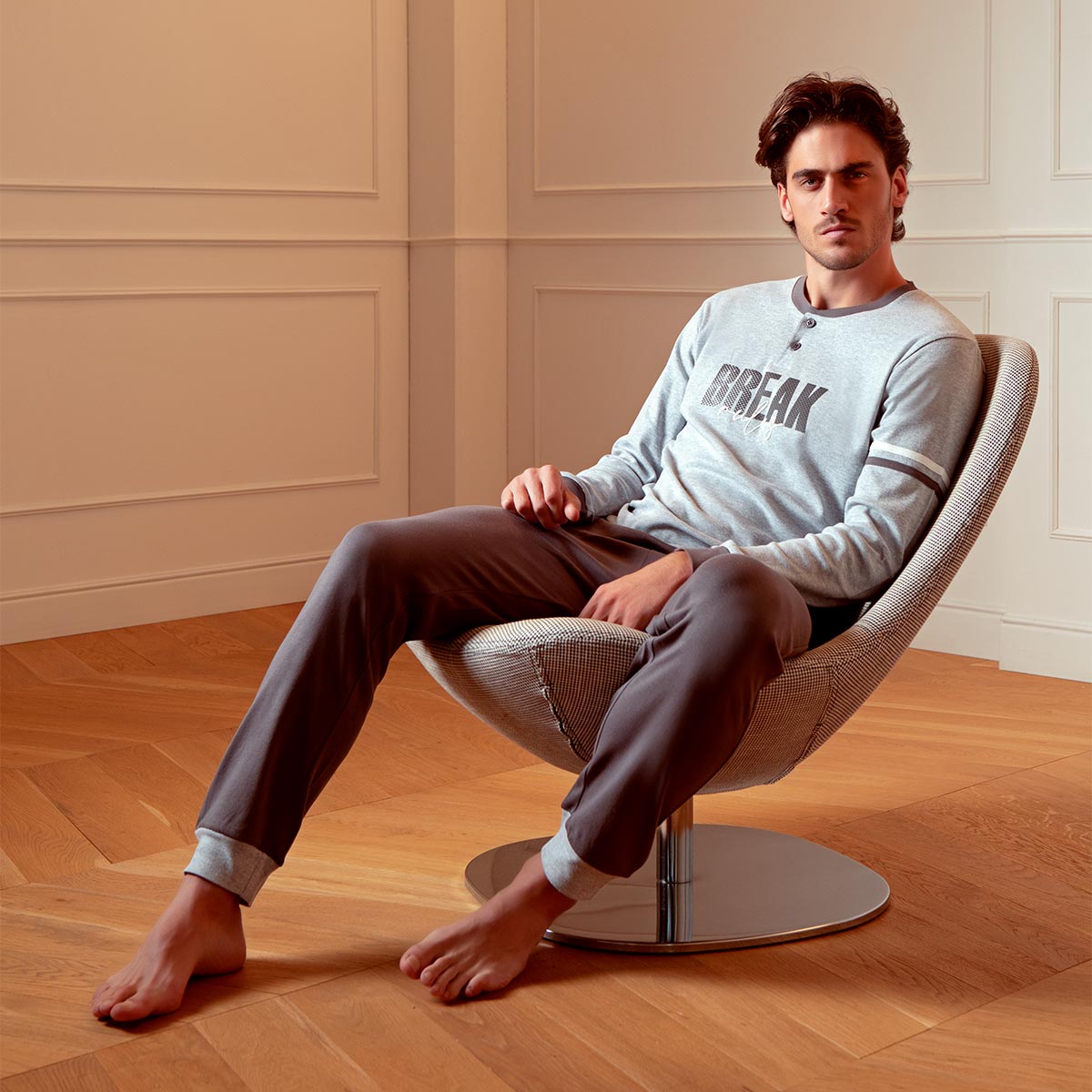 Pigiama Serafino M/l + Pant. Lungo Uomo Cotonella Grigio MÉlange DU502_A1122