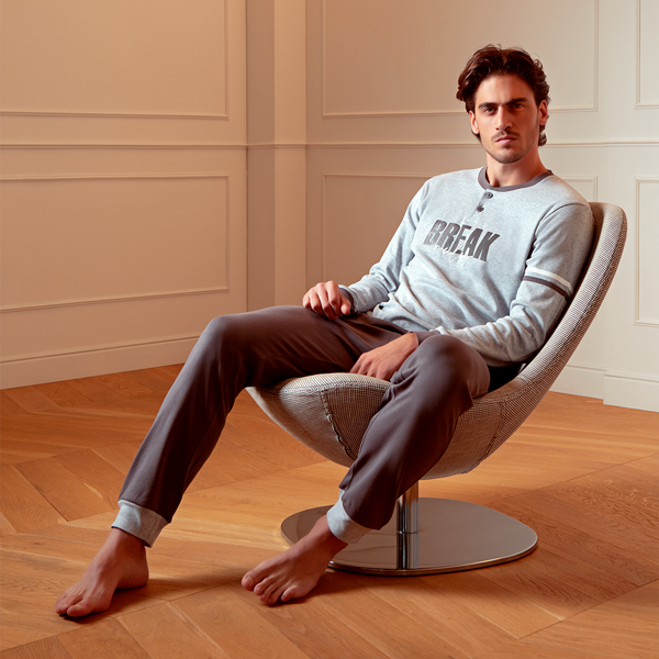 Pigiama Serafino M/l + Pant. Lungo Uomo Cotonella Grigio MÉlange DU502_A1122