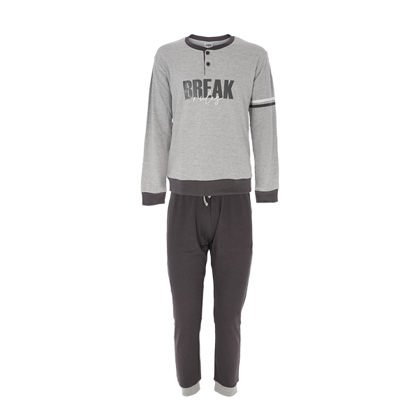 Pigiama Serafino M/l + Pant. Lungo Uomo Cotonella Grigio MÉlange DU502_A1122_2