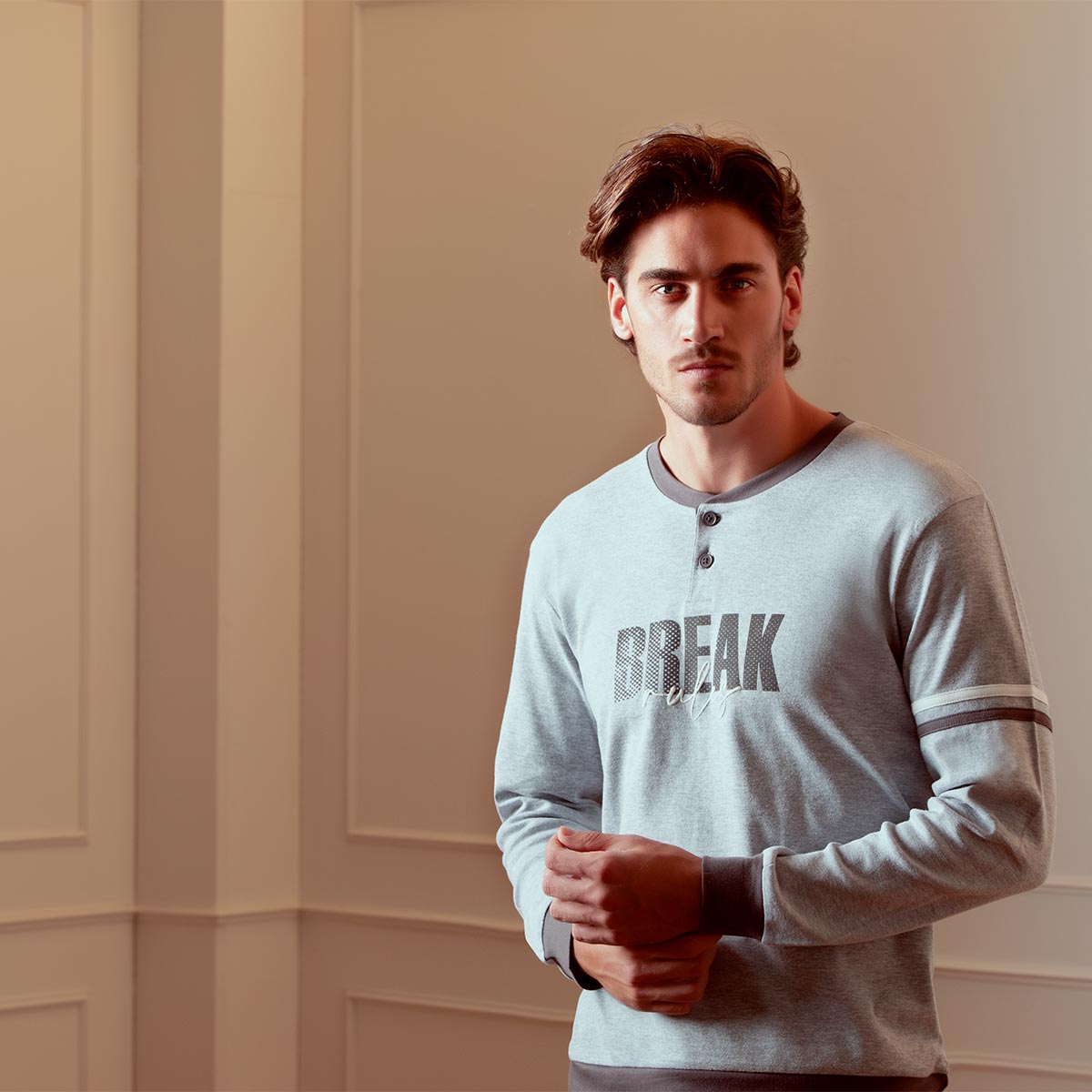 Pigiama Serafino M/l + Pant. Lungo Uomo Cotonella Grigio MÉlange DU502_A1122_5