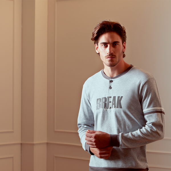 Pigiama Serafino M/l + Pant. Lungo Uomo Cotonella Grigio MÉlange DU502_A1122_5