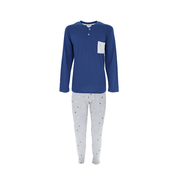 Pigiama Serafino M/l +pant.lungo Uomo Cotonella Blu DU513_00014_2