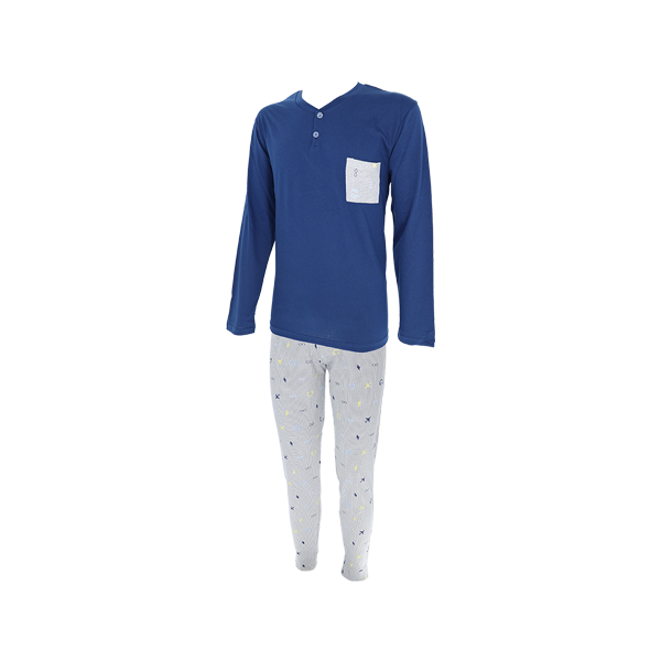 Pigiama Serafino M/l +pant.lungo Uomo Cotonella Blu DU513_00014_3