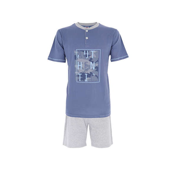 Pigiama Serafino M/m + Shorts Uomo Cotonella Avio DU518_00089_2