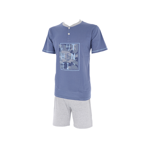 Pigiama Serafino M/m + Shorts Uomo Cotonella Avio DU518_00089_3