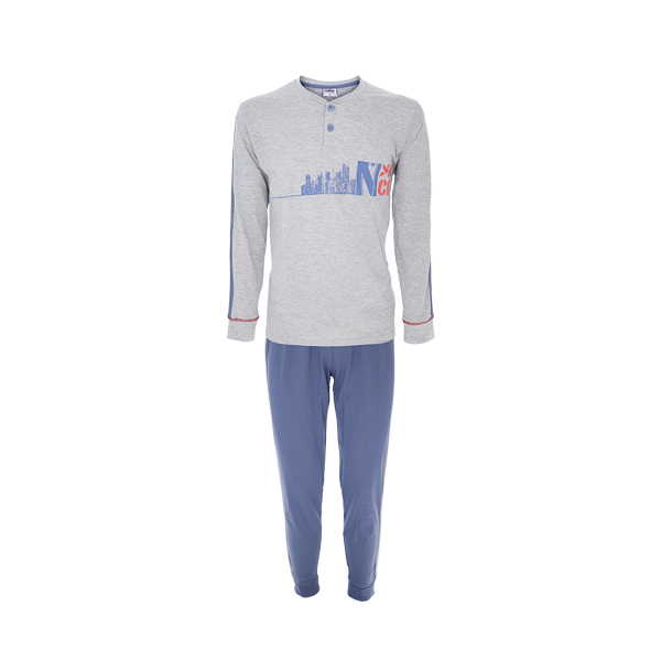 Pigiama Serafino M/l +pant.lungo Uomo Cotonella Avio DU522_00089_2