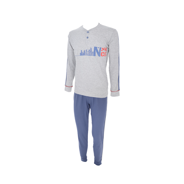 Pigiama Serafino M/l +pant.lungo Uomo Cotonella Avio DU522_00089_4