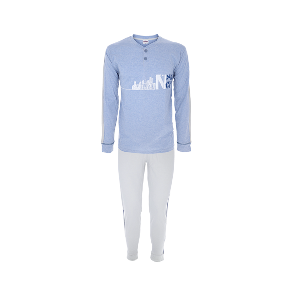 Pigiama Serafino M/l +pant.lungo Uomo Cotonella Blu Denim DU522_BLD14