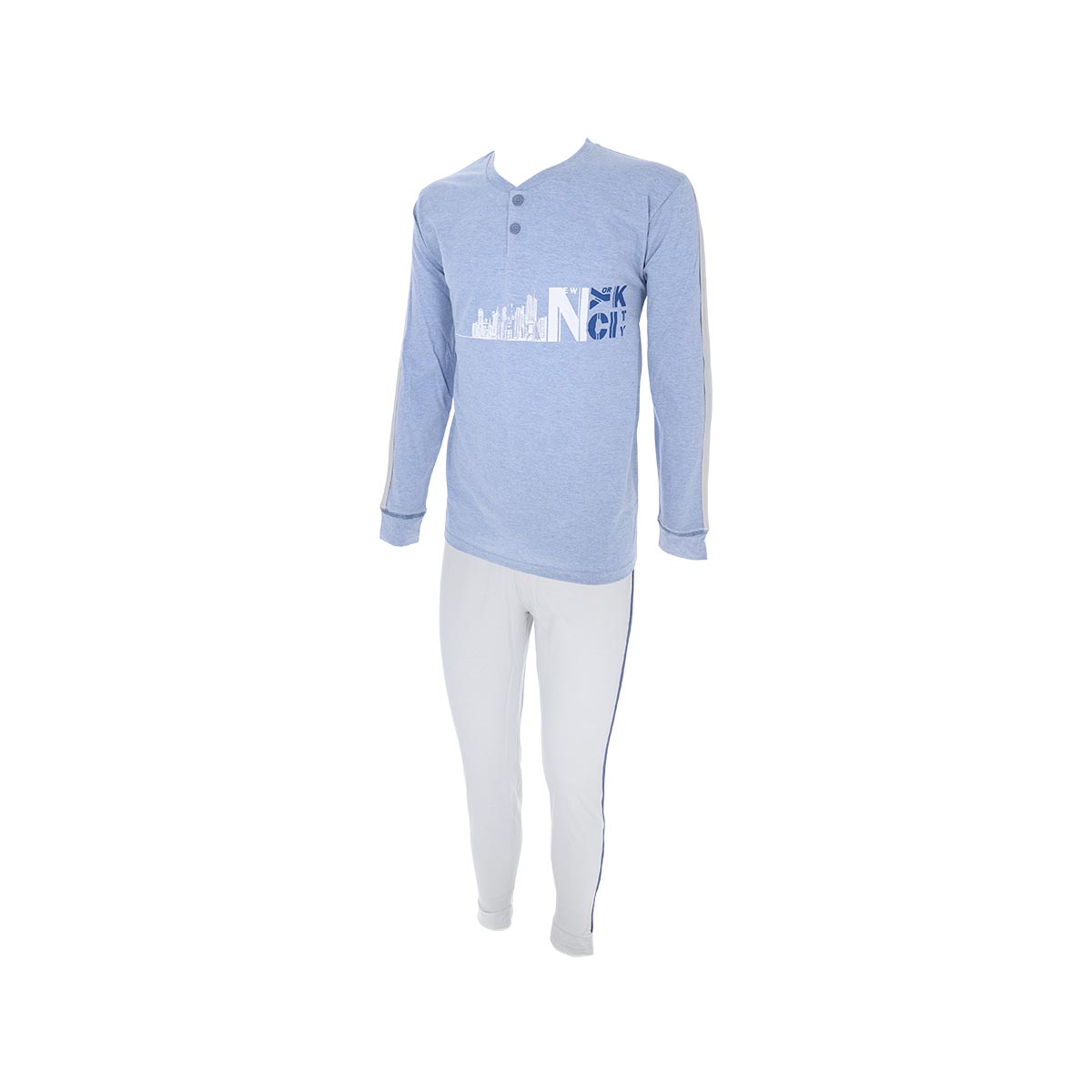 Pigiama Serafino M/l +pant.lungo Uomo Cotonella Blu Denim DU522_BLD14_3
