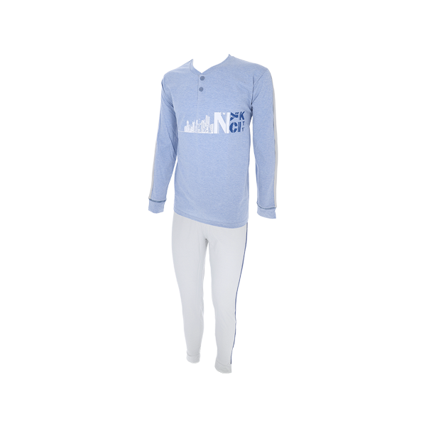 Pigiama Serafino M/l +pant.lungo Uomo Cotonella Blu Denim DU522_BLD14_3