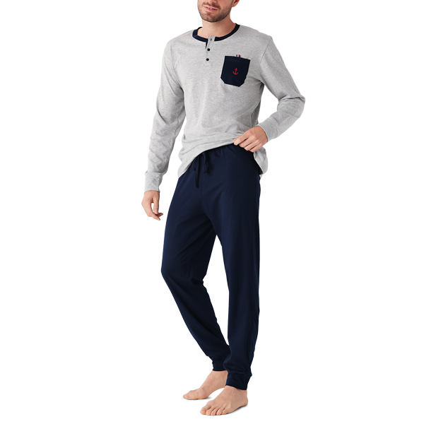 Pigiama Serafino Manica Lunga+pant.lungo Uomo Cotonella Grigio Melange DU598_00113