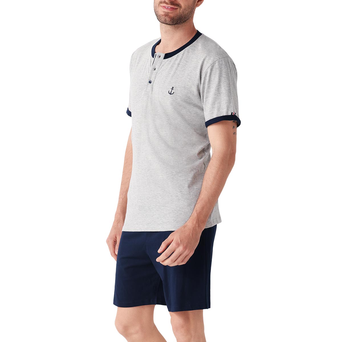 Pigiama Serafino Manica Corta+shorts Uomo Cotonella Grigio Melange DU599_00113