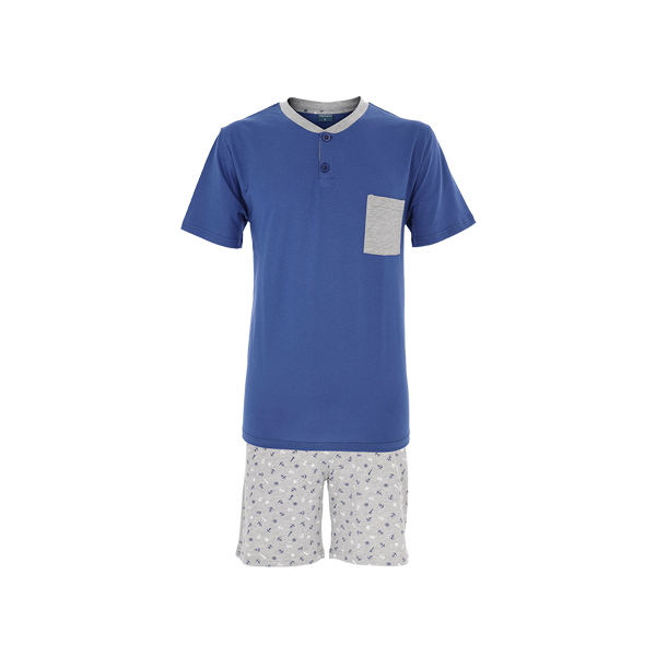 Pigiama Serafino Manica Corta+shorts Uomo Cotonella Blu DU613_00014