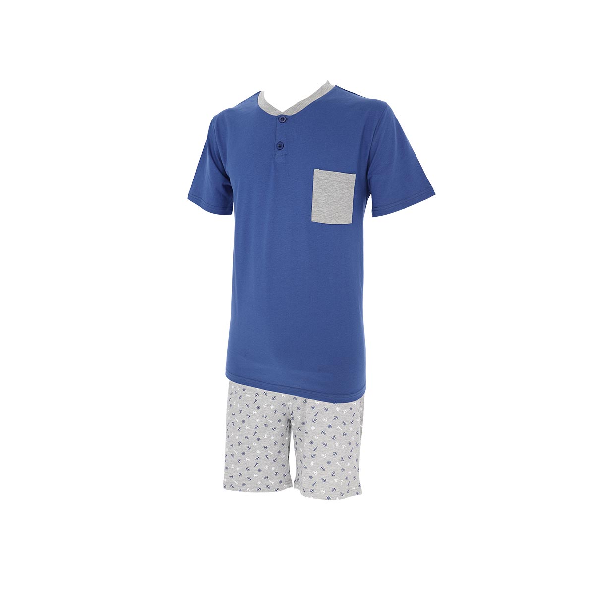 Pigiama Serafino Manica Corta+shorts Uomo Cotonella Blu DU613_00014_2
