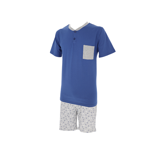 Pigiama Serafino Manica Corta+shorts Uomo Cotonella Blu DU613_00014_2