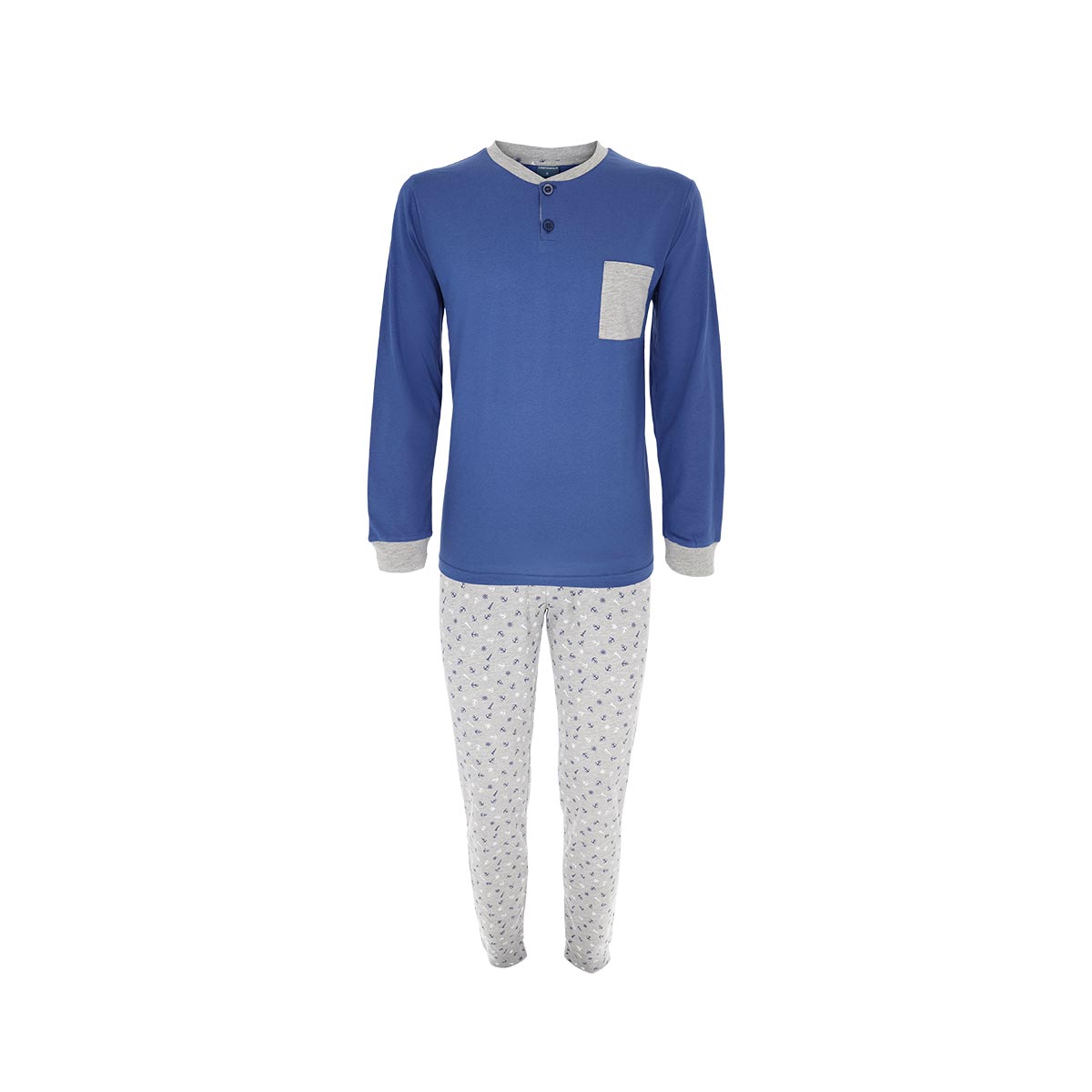 Pigiama Serafino Manica Lunga+pant.lungo Uomo Cotonella Blu DU614_00014