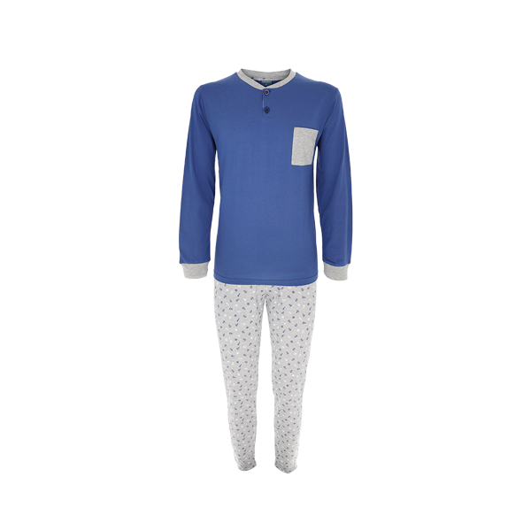 Pigiama Serafino Manica Lunga+pant.lungo Uomo Cotonella Blu DU614_00014