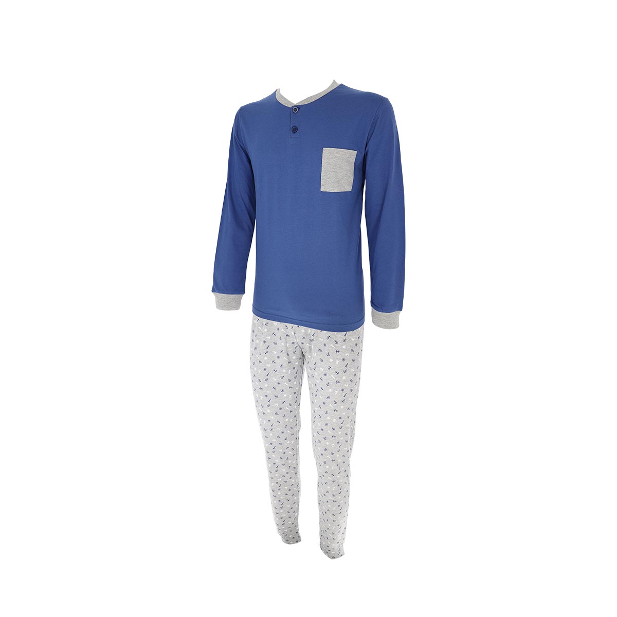 Pigiama Serafino Manica Lunga+pant.lungo Uomo Cotonella Blu DU614_00014_2