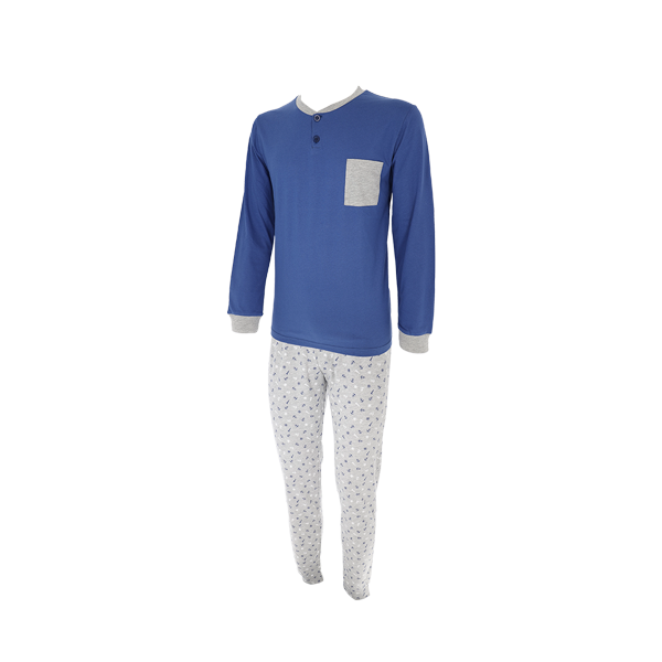 Pigiama Serafino Manica Lunga+pant.lungo Uomo Cotonella Blu DU614_00014_2