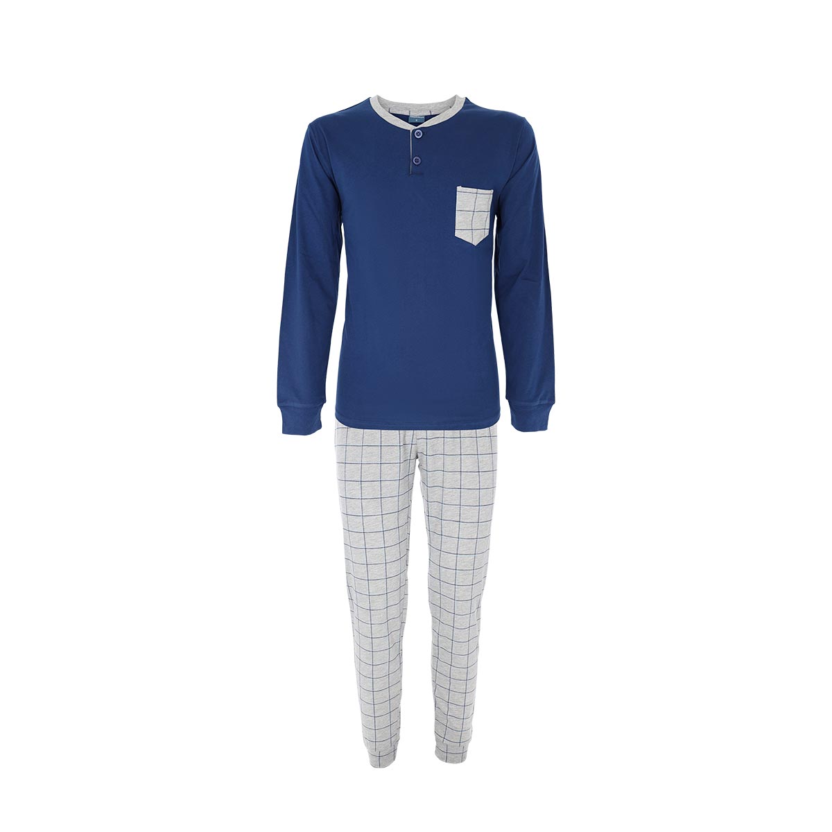 Pigiama Serafino Manica Lunga+pant.lungo Uomo Cotonella Blu DU621_00014
