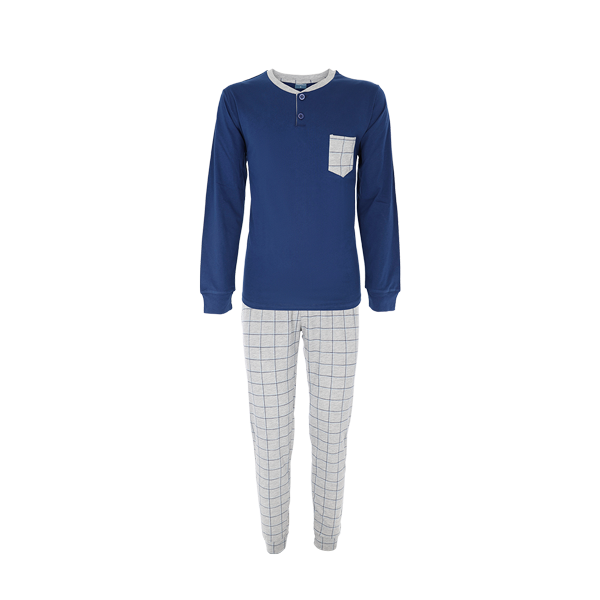 Pigiama Serafino Manica Lunga+pant.lungo Uomo Cotonella Blu DU621_00014