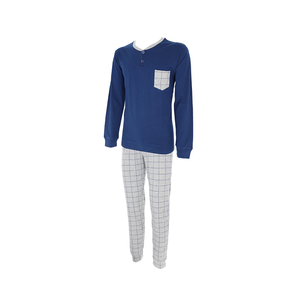 Pigiama Serafino Manica Lunga+pant.lungo Uomo Cotonella Blu DU621_00014_2