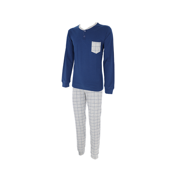 Pigiama Serafino Manica Lunga+pant.lungo Uomo Cotonella Blu DU621_00014_2