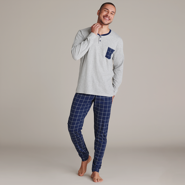 Pigiama Serafino Manica Lunga+pant.lungo Uomo Cotonella Grigio Melange DU621_00113
