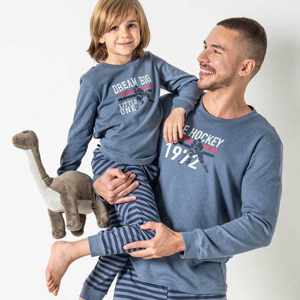 Pigiama Girocollo Manica Lunga+pan.lungo Uomo Cotonella Blu Jeans Melan DU635_K0014_2