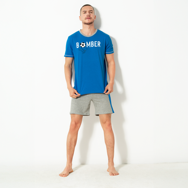 Pigiama Girocollo Manica Corta+shorts Uomo Cotonella Blu DU646_00014