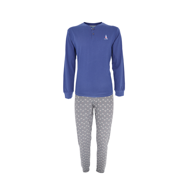 Pigiama Serafino Manica Lunga+pant.lungo Uomo Cotonella Blu DU648_00014_3