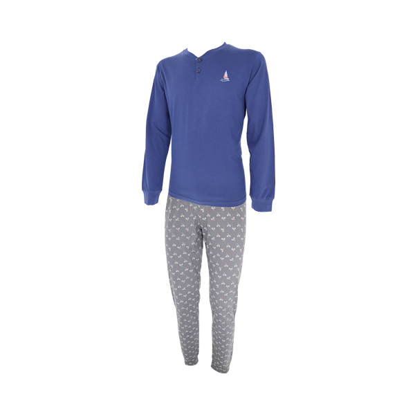 Pigiama Serafino Manica Lunga+pant.lungo Uomo Cotonella Blu DU648_00014_4