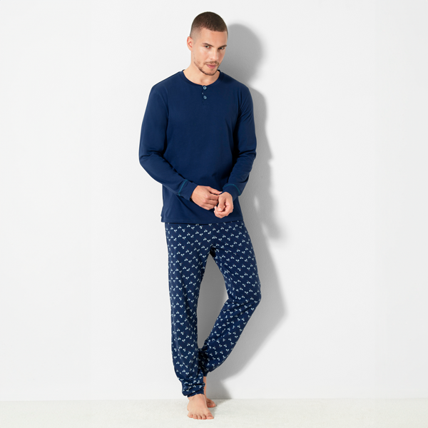 Pigiama Serafino Manica Lunga+pant.lungo Uomo Cotonella Blu DU650_00014