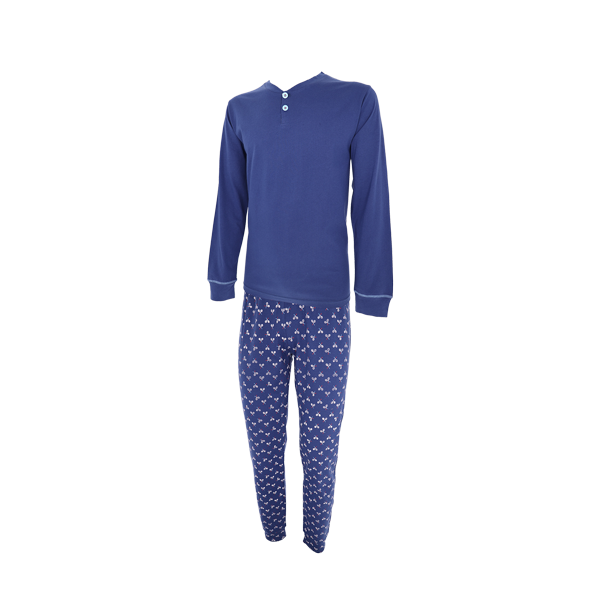 Pigiama Serafino Manica Lunga+pant.lungo Uomo Cotonella Blu DU650_00014_4