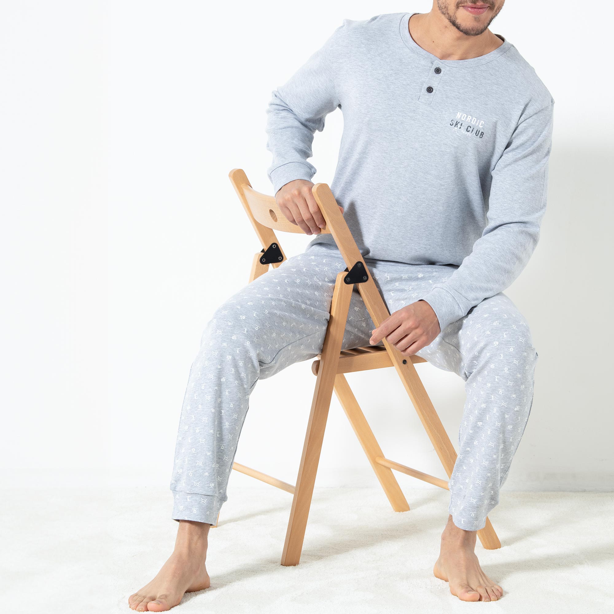 Pigiama Serafino Manica Lunga+pant.lungo Uomo Cotonella Grigio Melange DU658_00113