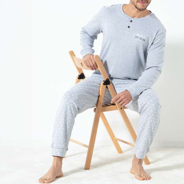 Pigiama Serafino Manica Lunga+pant.lungo Uomo Cotonella Grigio Melange DU658_00113