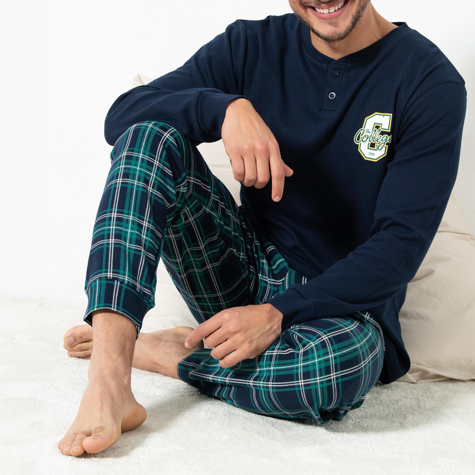Pigiama Serafino Manica Lunga+pant.lungo Uomo Cotonella Blu DU660_0C014