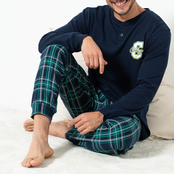 Pigiama Serafino Manica Lunga+pant.lungo Uomo Cotonella Blu DU660_0C014