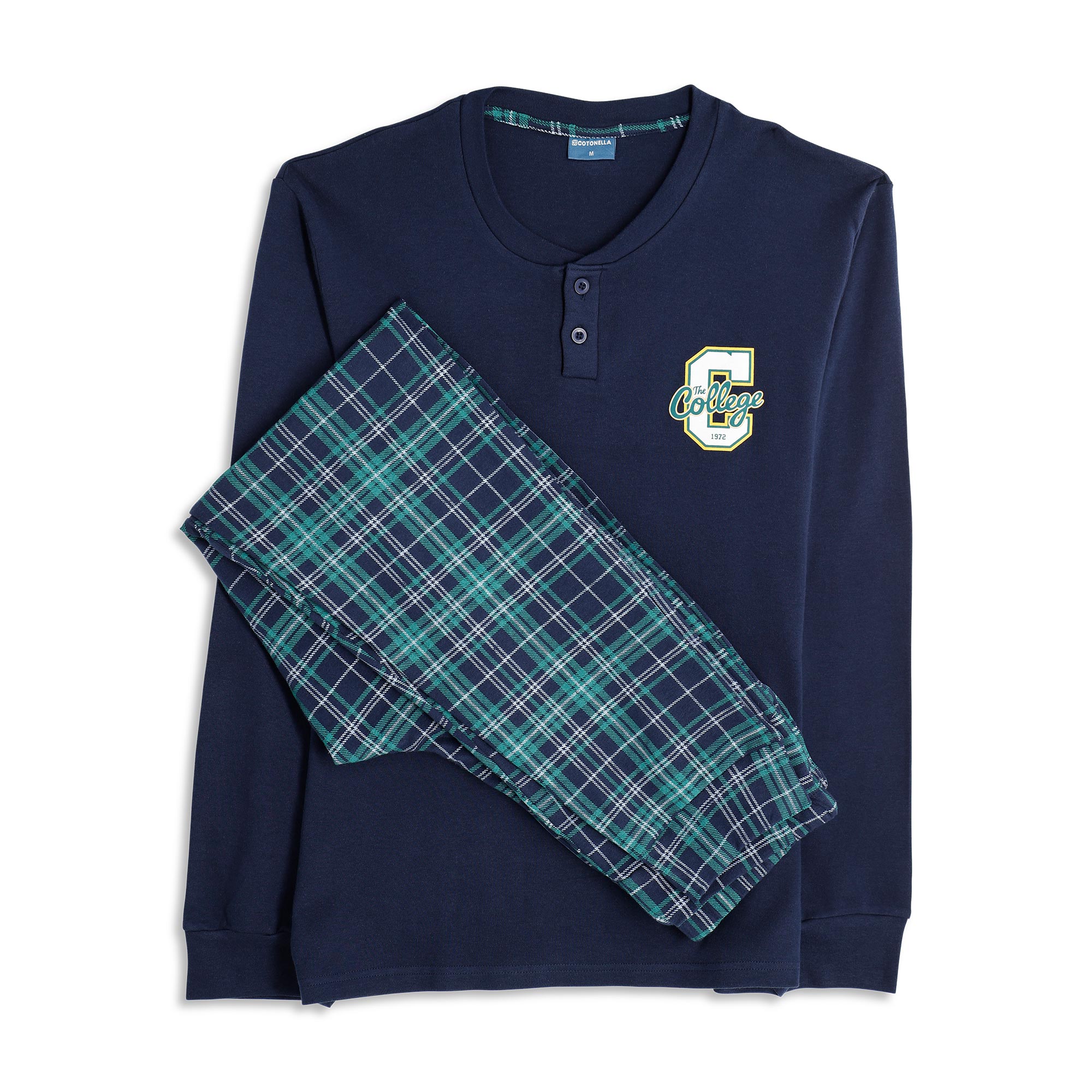 Pigiama Serafino Manica Lunga+pant.lungo Uomo Cotonella Blu DU660_0C014_2