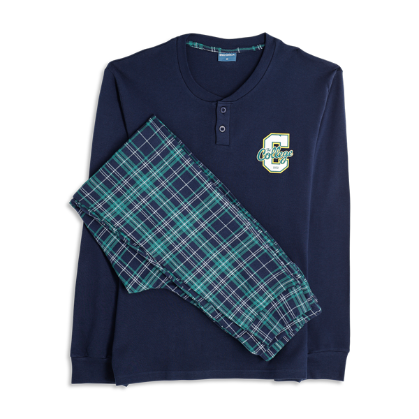 Pigiama Serafino Manica Lunga+pant.lungo Uomo Cotonella Blu DU660_0C014_2