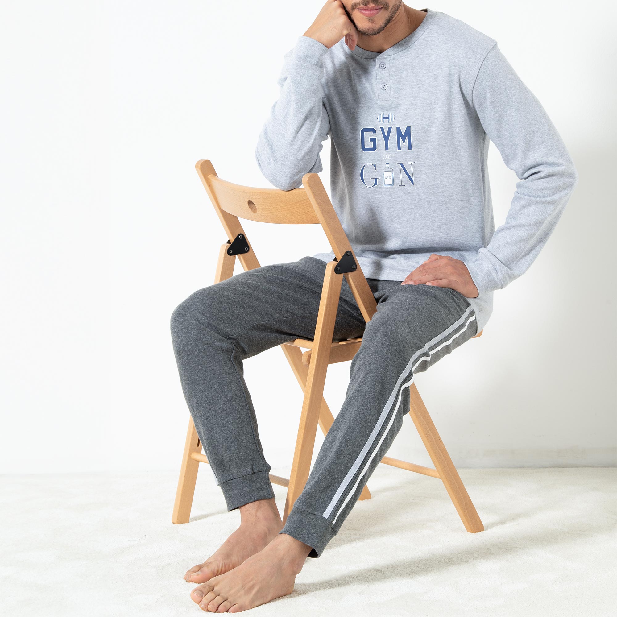 Pigiama Serafino Manica Lunga+pant.lungo Uomo Cotonella Grigio Melange DU661_00113