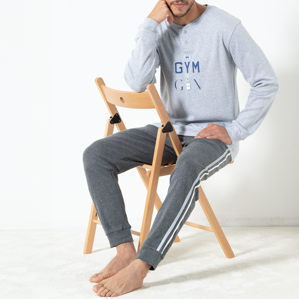 Pigiama Serafino Manica Lunga+pant.lungo Uomo Cotonella Grigio Melange DU661_00113