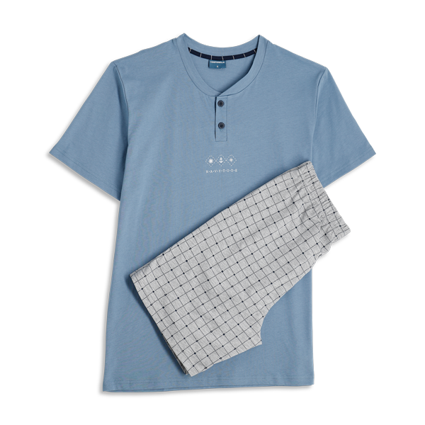 Pigiama Serafino Manica Corta+shorts Uomo Cotonella Blu DU662_0C014_2
