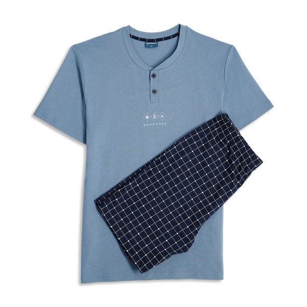 Pigiama Serafino Manica Corta+shorts Uomo Cotonella Blu Denim DU662_BLD14_2