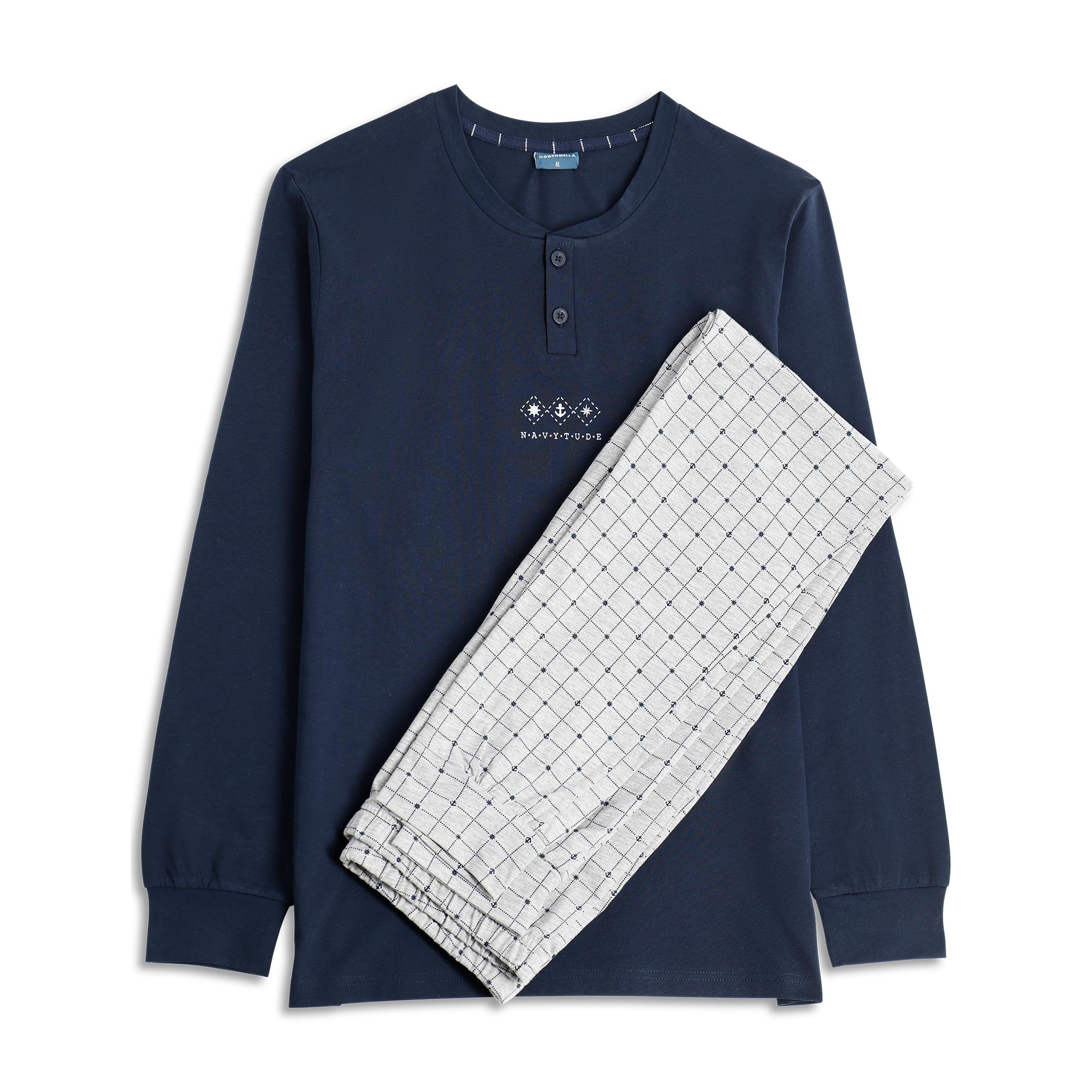 Pigiama Serafino Manica Lunga+pant.lungo Uomo Cotonella Blu DU663_0C014_2