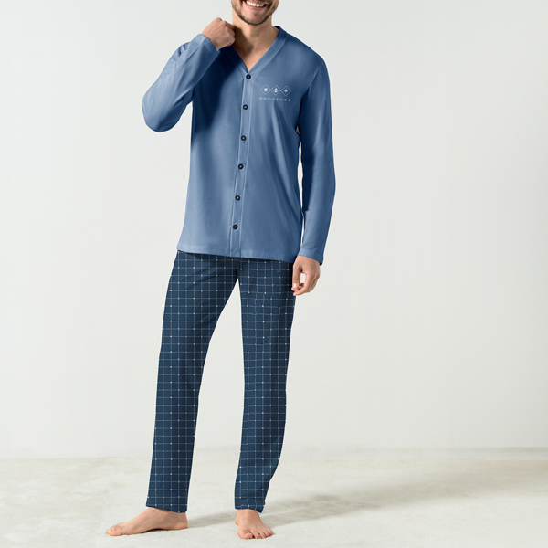 Pigiama Aperto Manica Lunga+pant.lungo Uomo Cotonella Blu Denim DU664_BLD14
