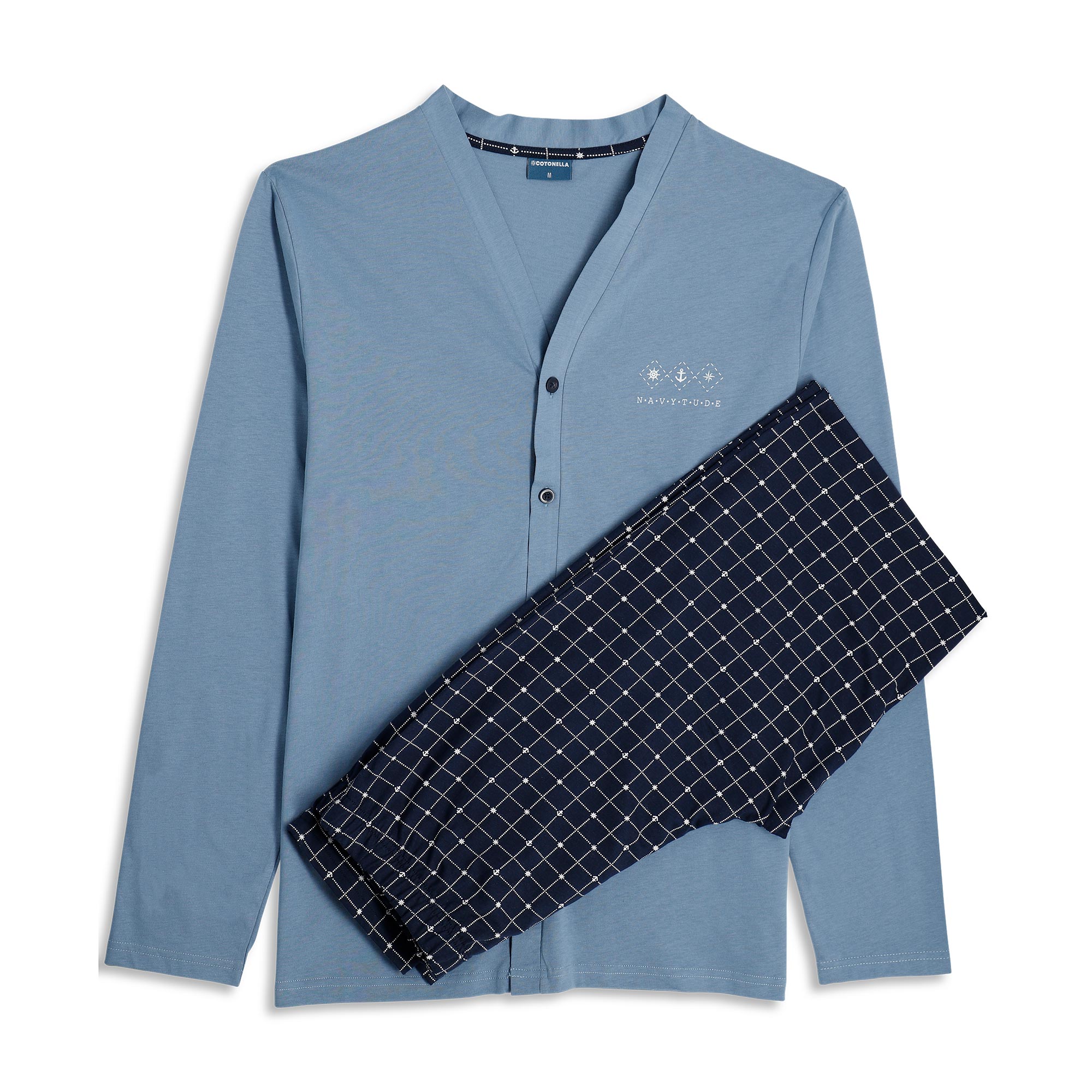 Pigiama Aperto Manica Lunga+pant.lungo Uomo Cotonella Blu Denim DU664_BLD14_2