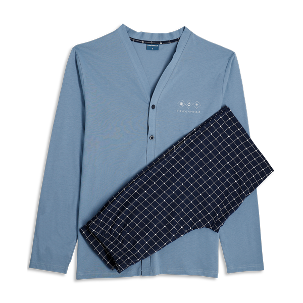 Pigiama Aperto Manica Lunga+pant.lungo Uomo Cotonella Blu Denim DU664_BLD14_2