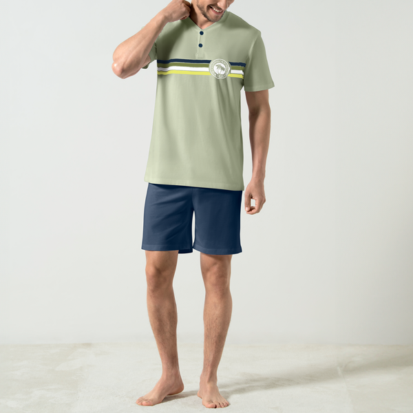 Pigiama Serafino Manica Corta+shorts Uomo Cotonella Verde DU665_00009