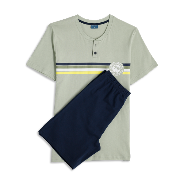 Pigiama Serafino Manica Corta+shorts Uomo Cotonella Verde DU665_00009_2